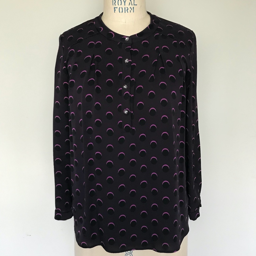 Cynthia Rowley, Purple Printed Silk Blouse, Size 0